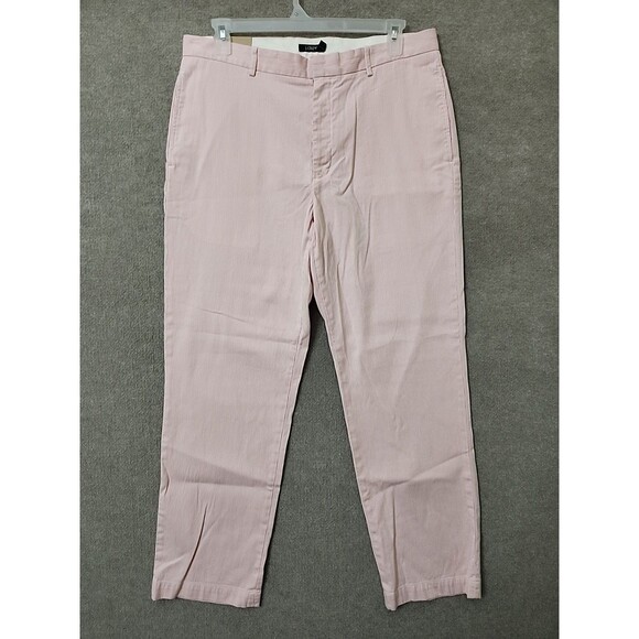 J Crew Seersucker Dress Pants Mens 36x32 Pink White Stripe Textured Straight NEW - Picture 1 of 9